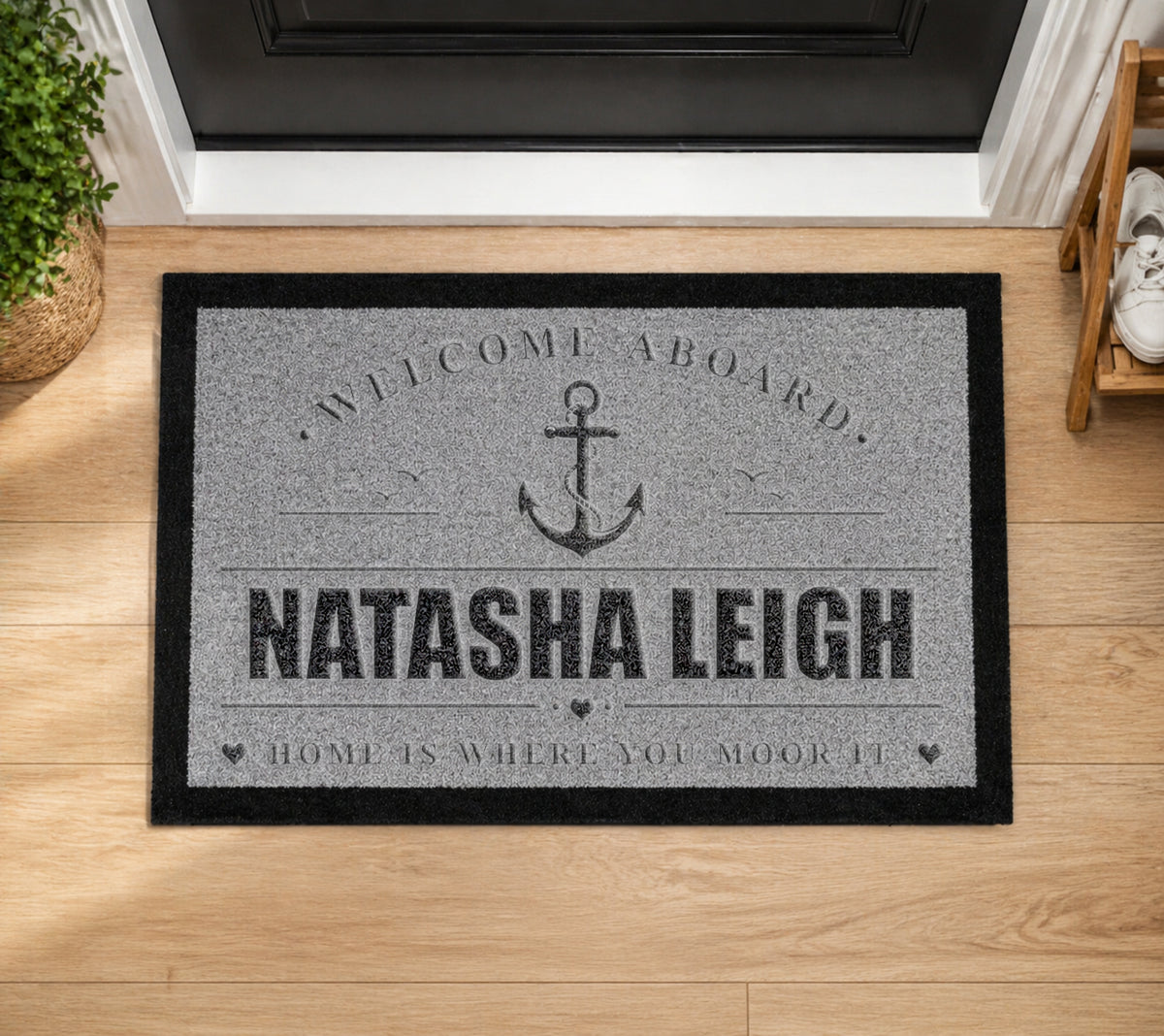 Personalised Boat Name Anchor Inspired Grey Doormat