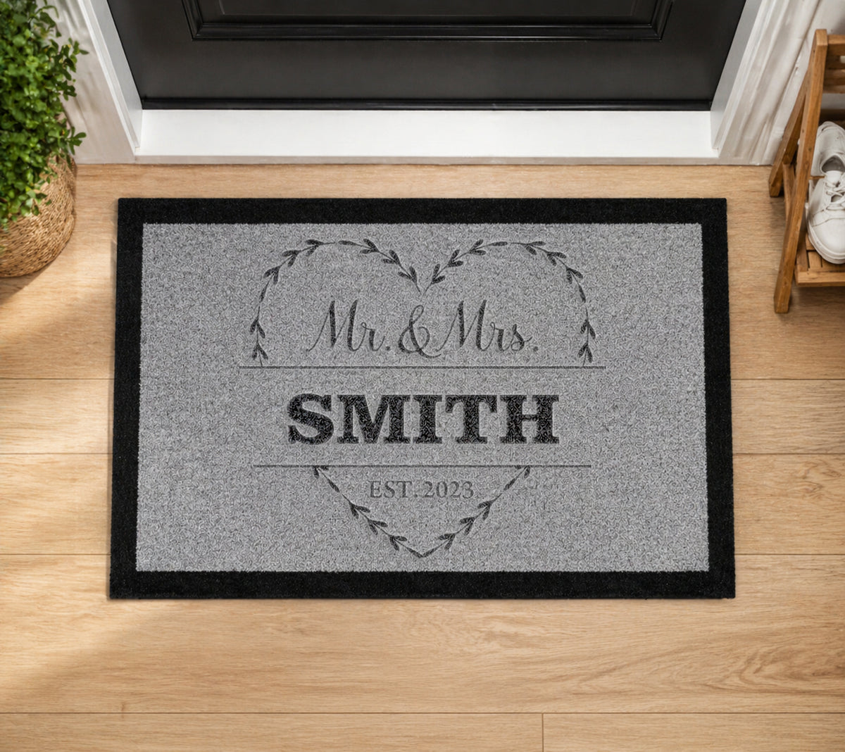 Mr & Mrs Established Personalised Inspired Grey Doormat