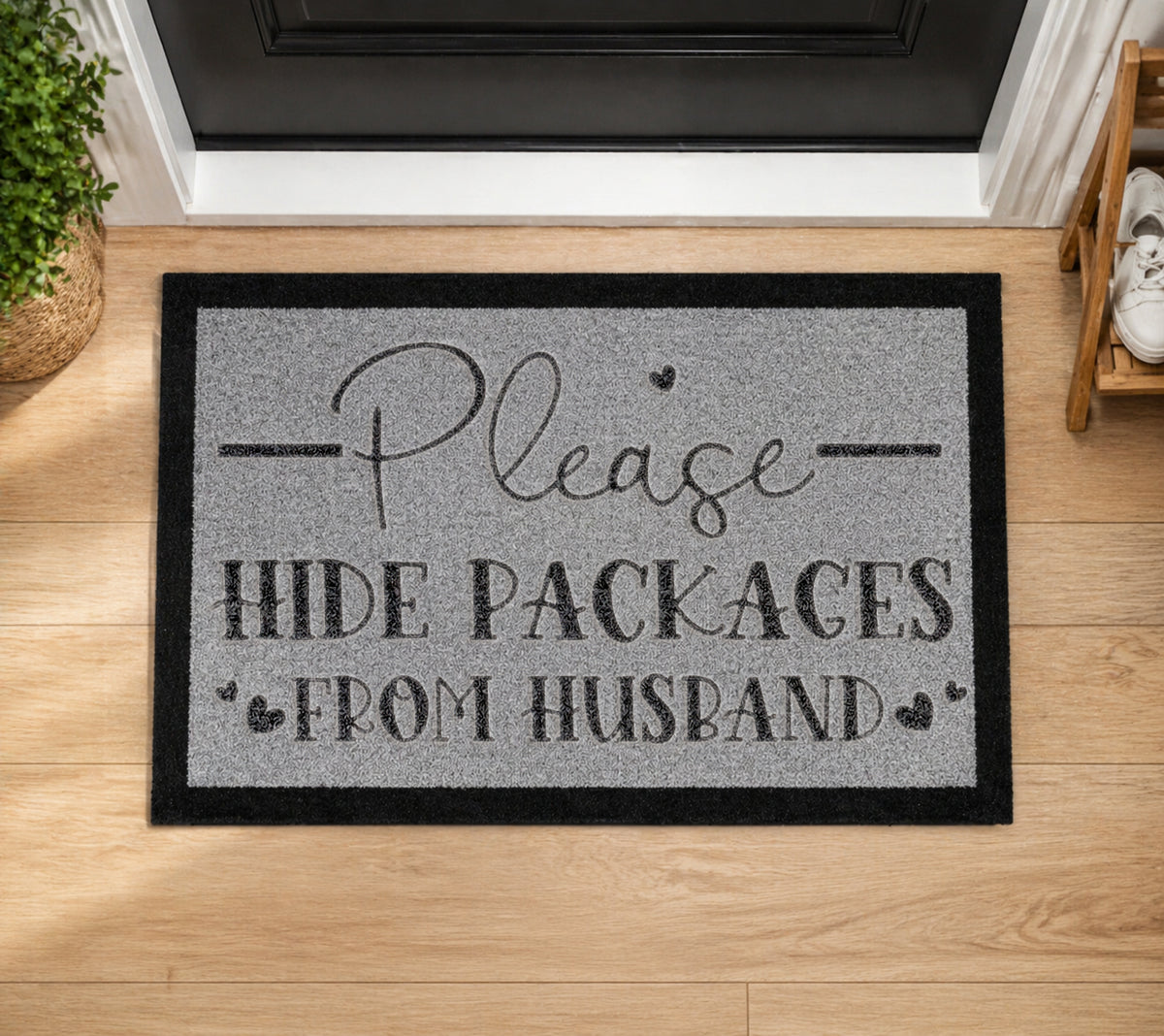 Please Hide The Packages From The Husband Inspired Grey Doormat
