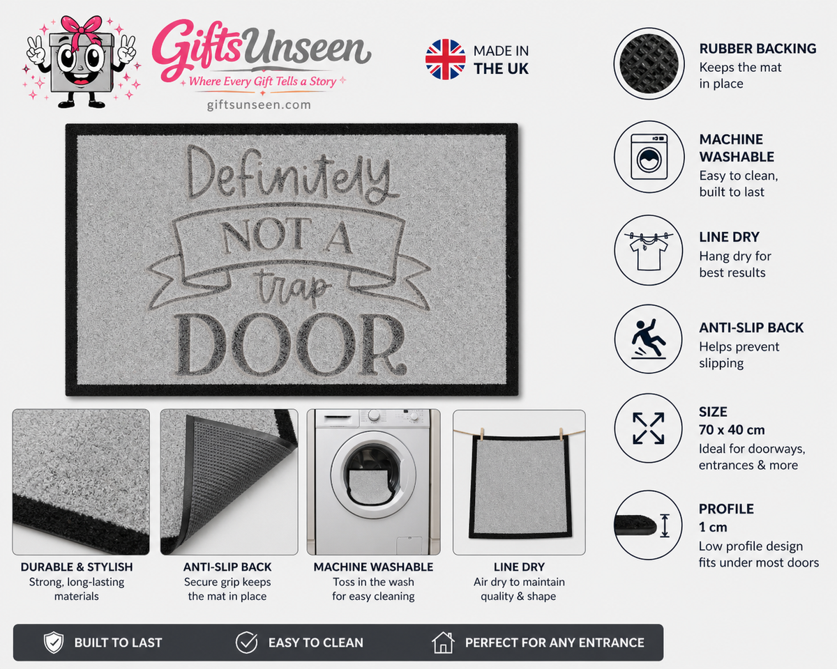 Definitely Not A Trap Door Inspired Grey Doormat