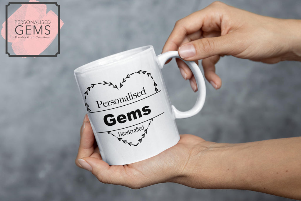3 Lines of Text Personalised Mug Wreath Mug Handcrafted in The UK Leaving Gift Birthday Present Christmas Cup Death Custom