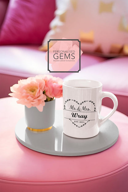 Mr & Mrs Personalised Mug Wreath Mug Handcrafted in The UK Leaving Gift Birthday Present Christmas Cup Death Custom Valentines Day