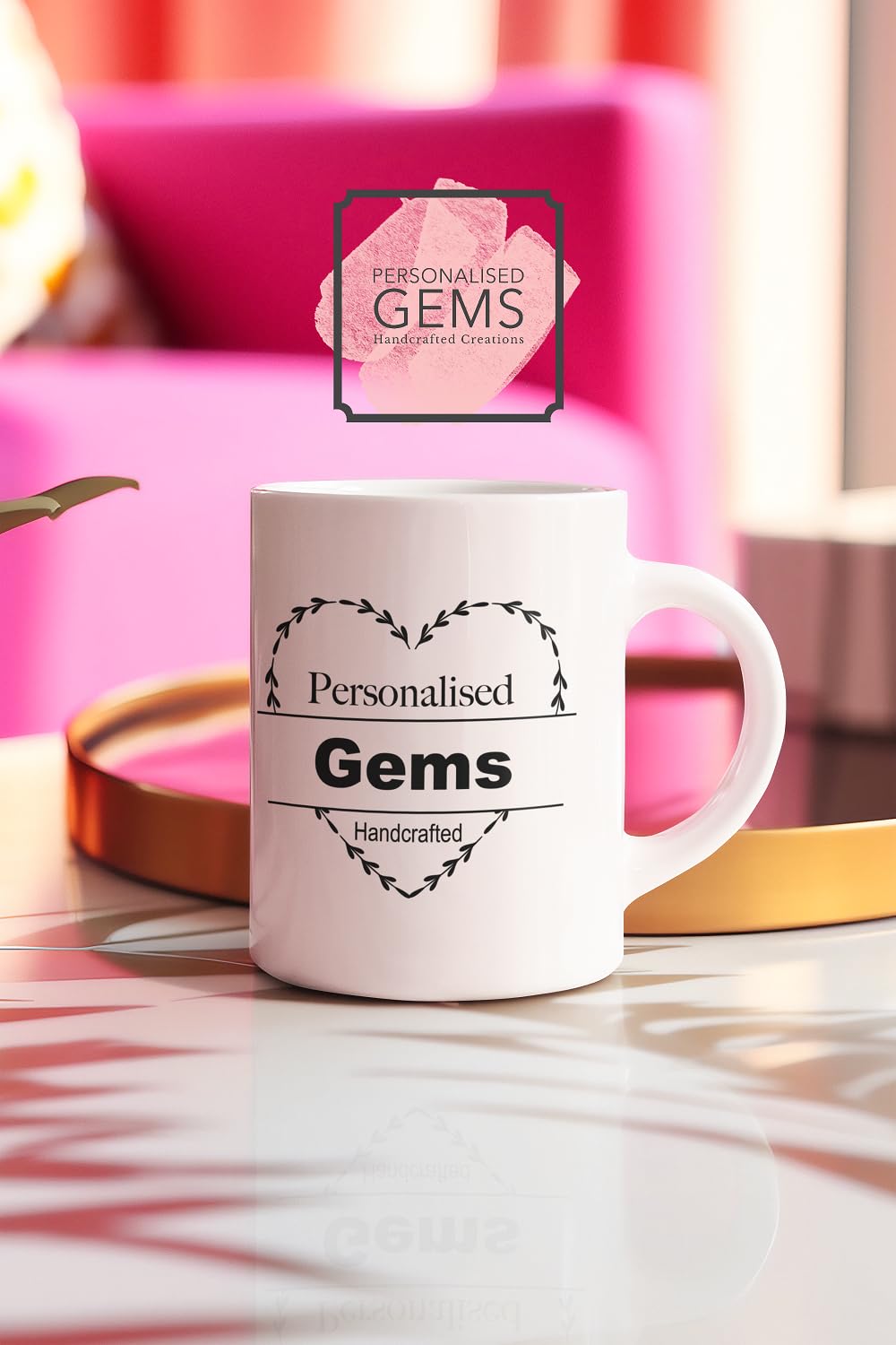 3 Lines of Text Personalised Mug Wreath Mug Handcrafted in The UK Leaving Gift Birthday Present Christmas Cup Death Custom