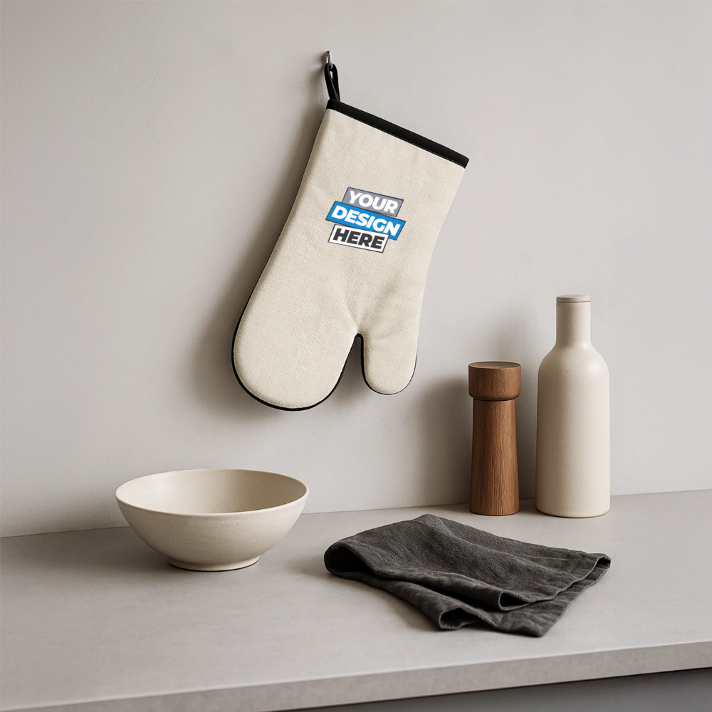 Oven Glove With Rubber Coating Personalised - linen/black 