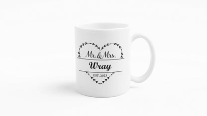 Mr & Mrs Personalised Mug Wreath Mug Handcrafted in The UK Leaving Gift Birthday Present Christmas Cup Death Custom Valentines Day