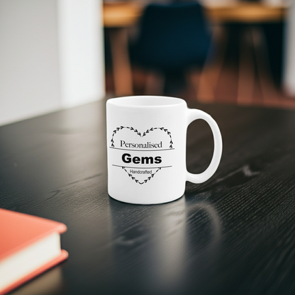 3 Lines of Text Personalised Mug Wreath Mug Handcrafted in The UK Leaving Gift Birthday Present Christmas Cup Death Custom