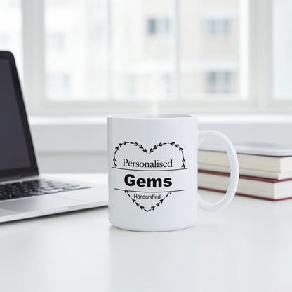 3 Lines of Text Personalised Mug Wreath Mug Handcrafted in The UK Leaving Gift Birthday Present Christmas Cup Death Custom