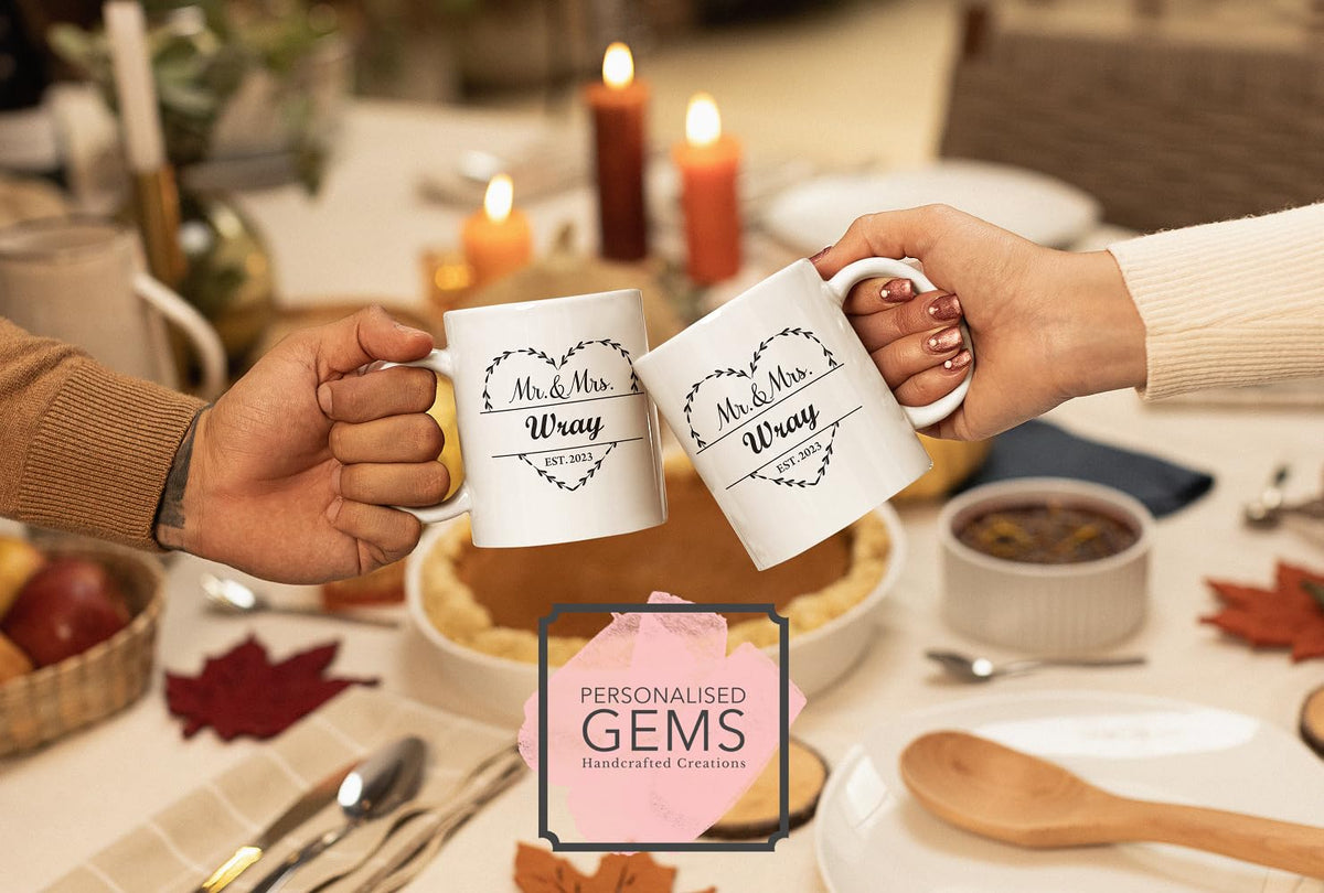 Mr & Mrs Personalised Mug Wreath Mug Handcrafted in The UK Leaving Gift Birthday Present Christmas Cup Death Custom Valentines Day