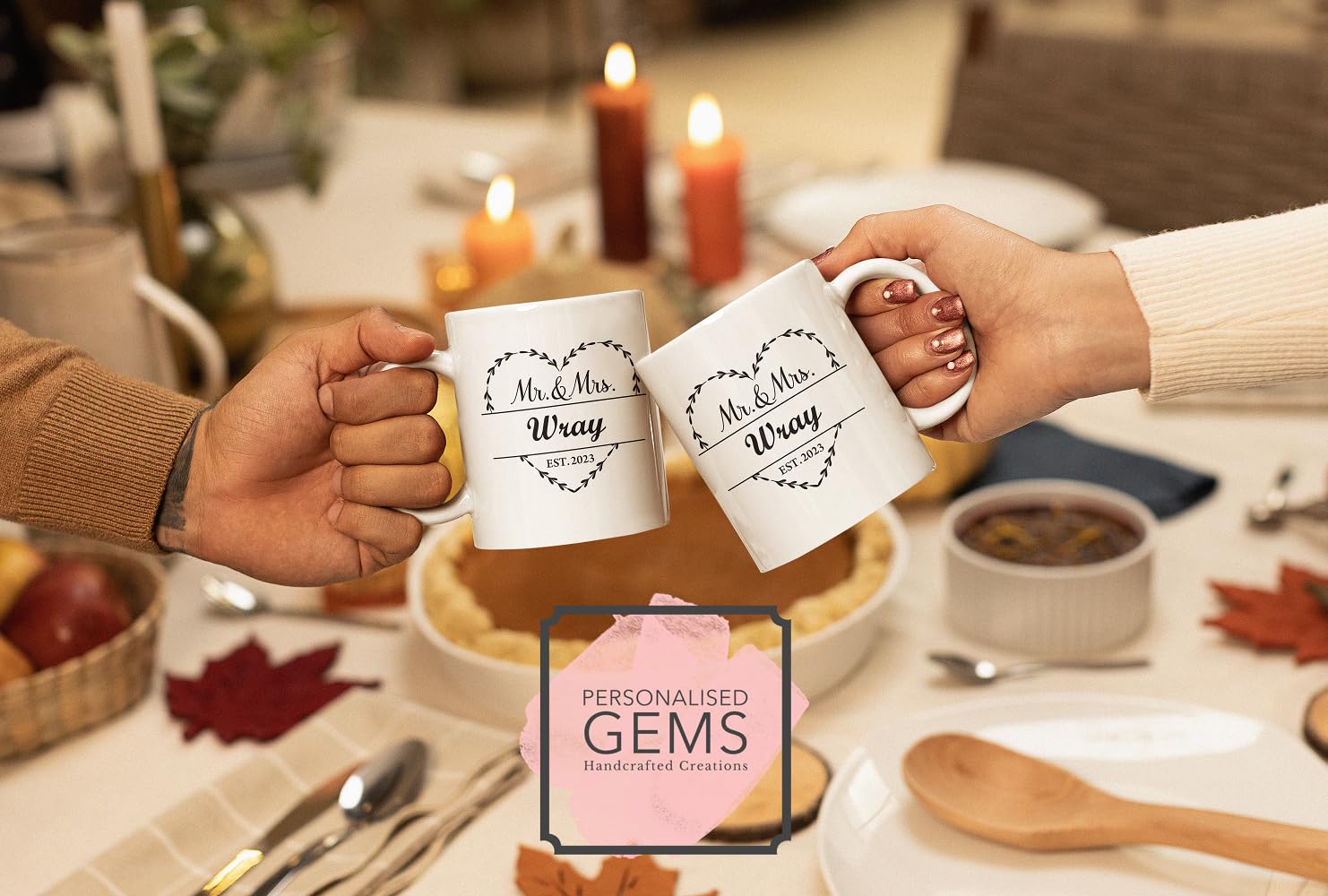 Mr & Mrs Personalised Mug Wreath Mug Handcrafted in The UK Leaving Gift Birthday Present Christmas Cup Death Custom Valentines Day