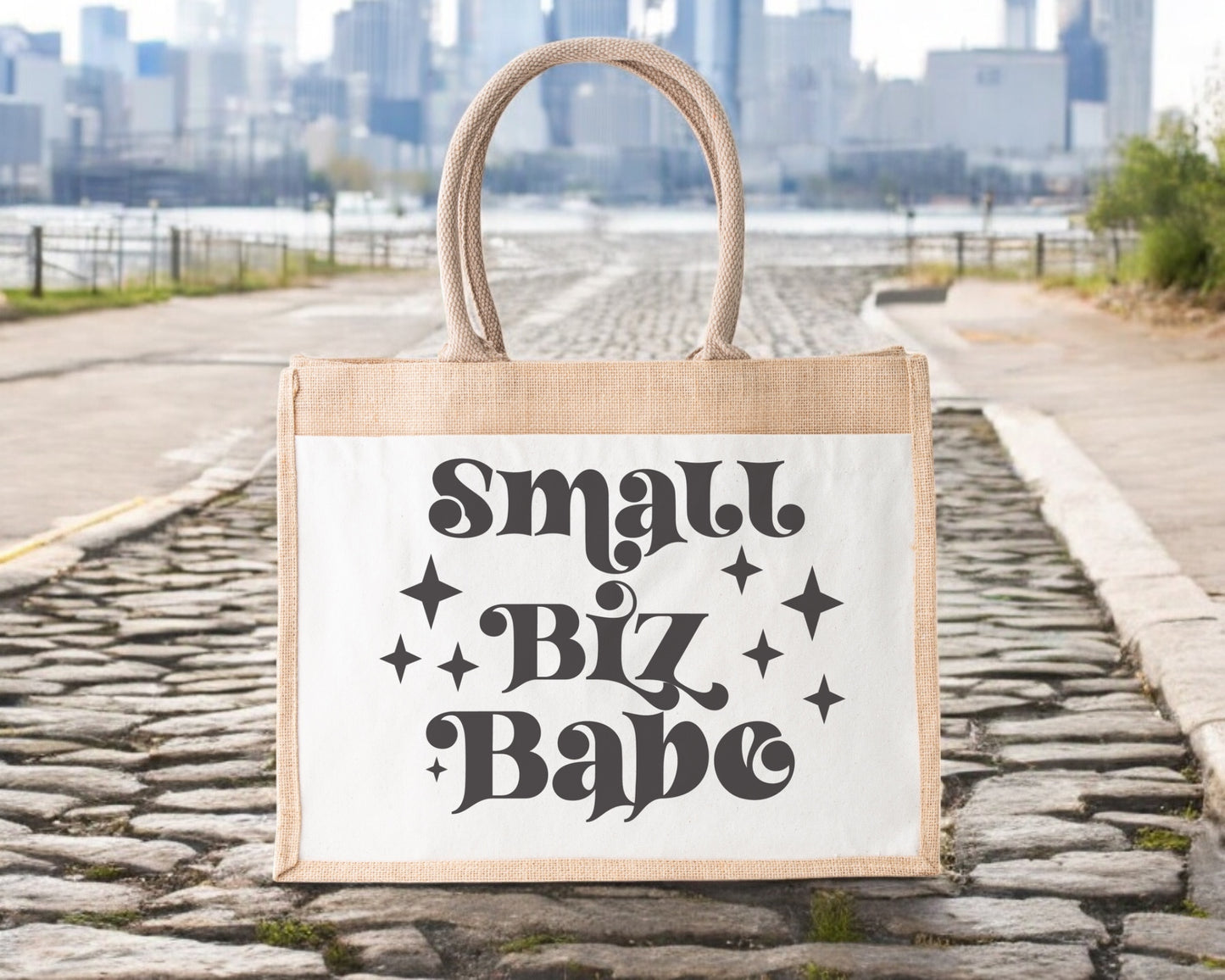 Jute Tote Bag Small Biz Babe