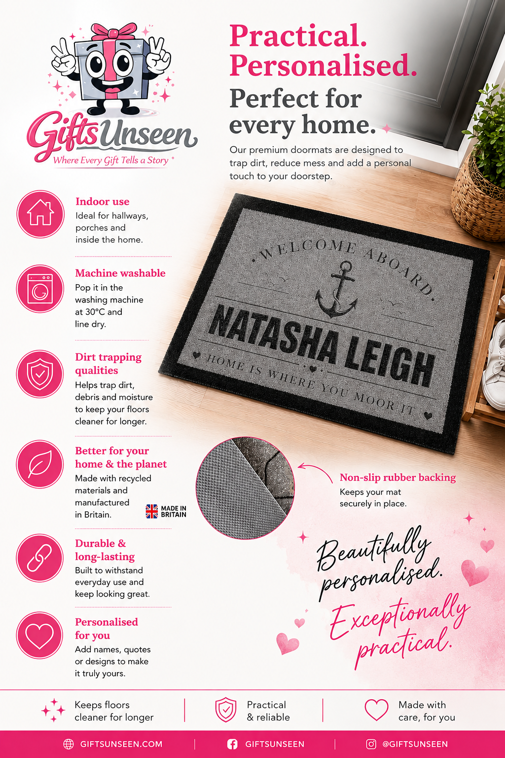 Personalised Boat Name Anchor Inspired Grey Doormat