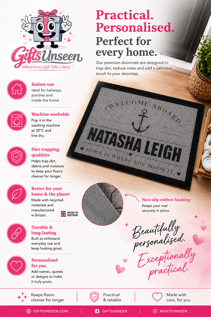 Personalised Boat Name Anchor Inspired Grey Doormat