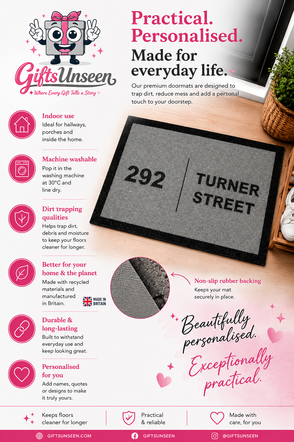 Street Name & Number Inspired Grey Doormat