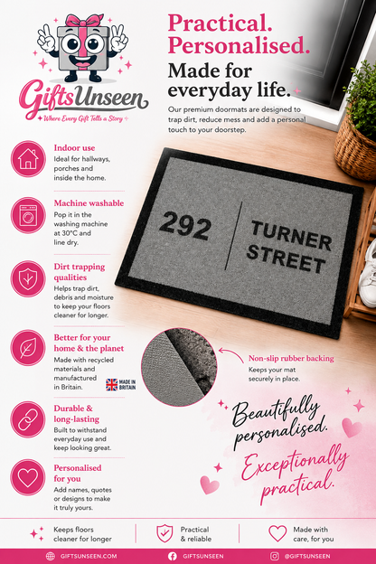 Street Name & Number Inspired Grey Doormat