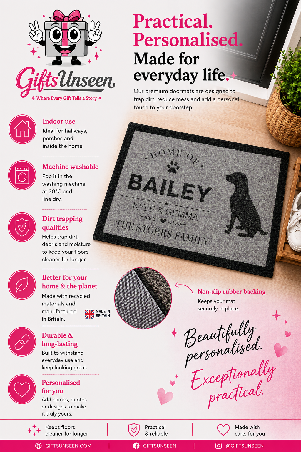 Custom Dog Name Inspired Grey Doormat