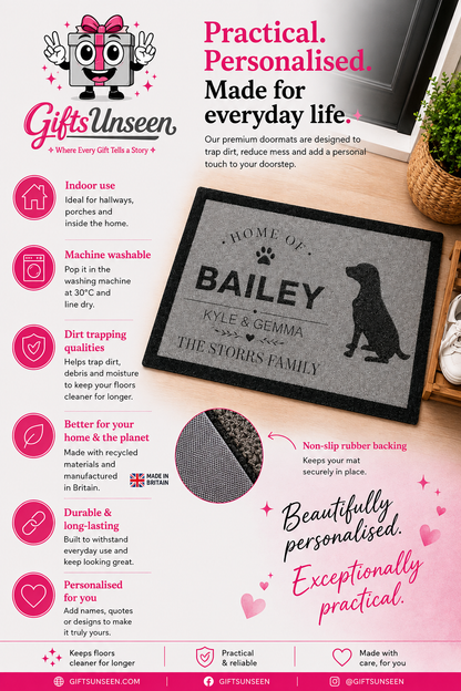 Custom Dog Name Inspired Grey Doormat