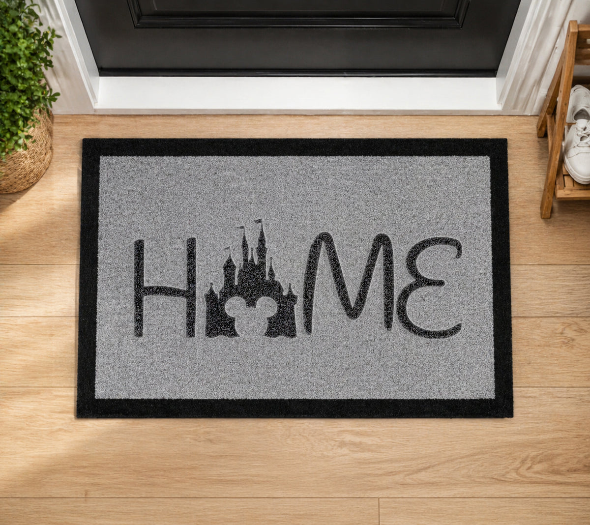 Home Disney Castle Mickey Mouse Face Inspired Grey Doormat