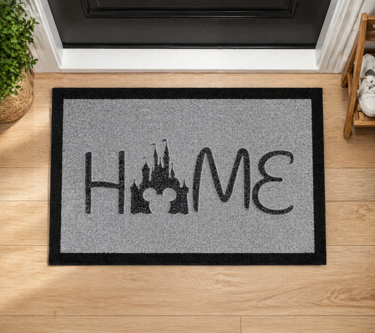 Home Disney Castle Mickey Mouse Face Inspired Grey Doormat