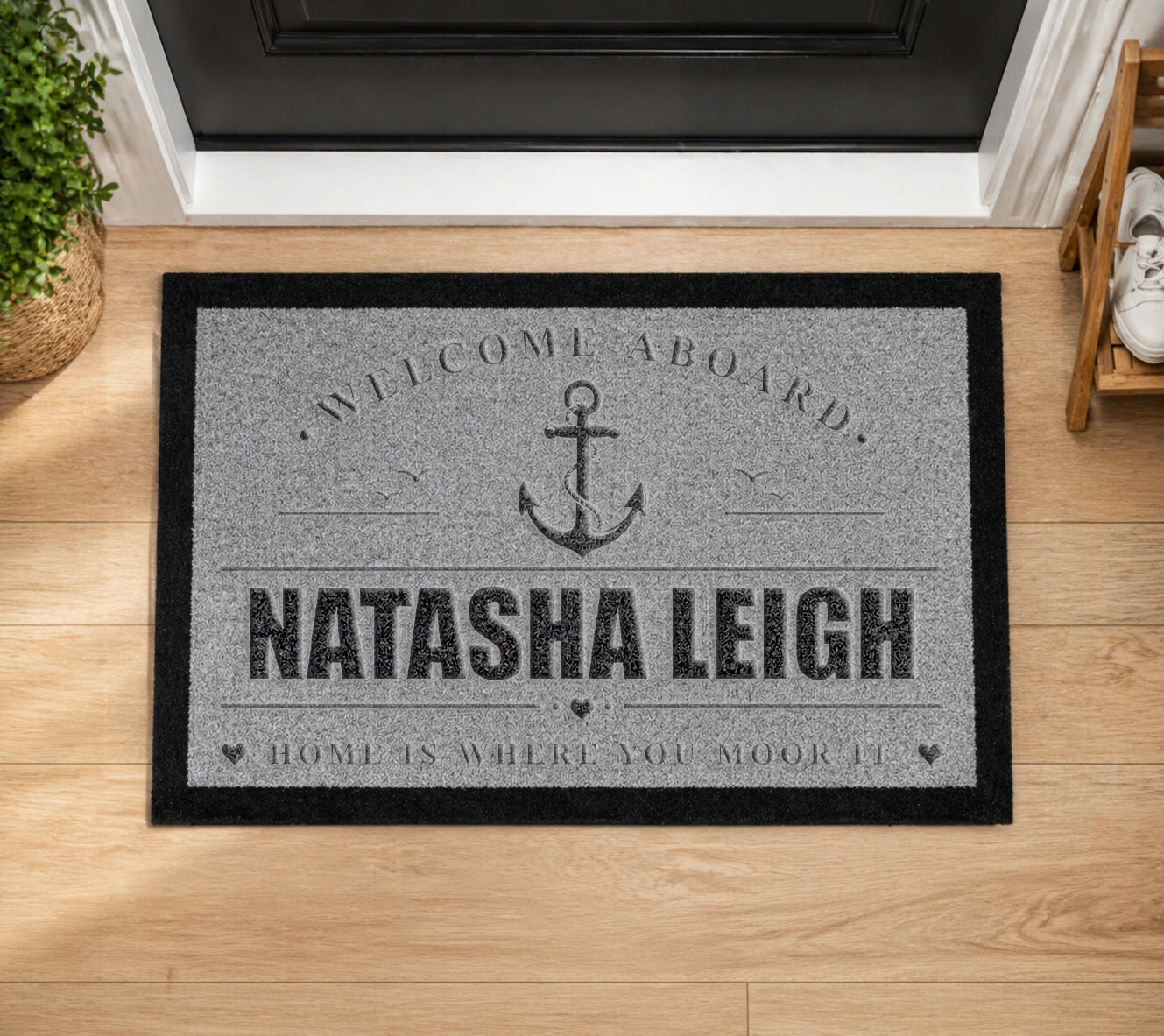 Personalised Boat Name Anchor Inspired Grey Doormat