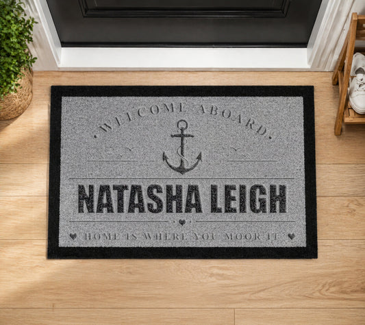Personalised Boat Name Anchor Inspired Grey Doormat