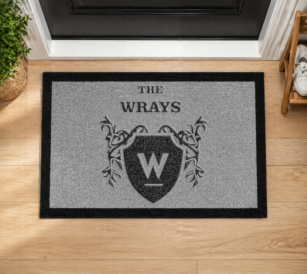 Family Name & Initial Shield Inspired Grey Doormat