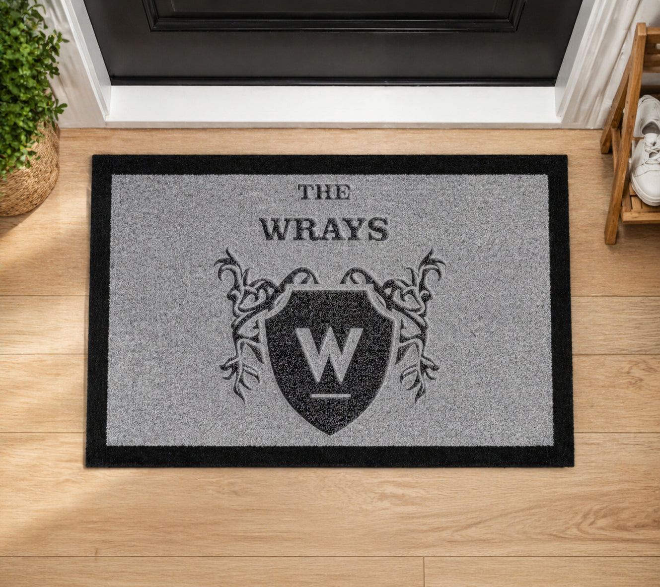 Family Name & Initial Shield Inspired Grey Doormat
