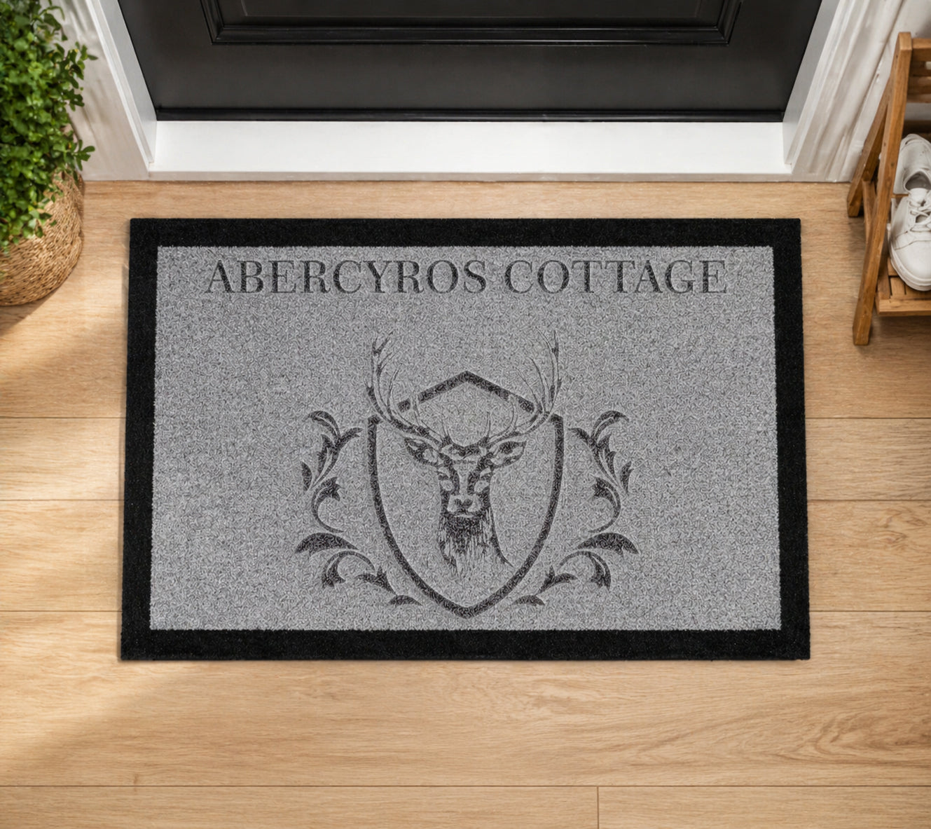 Family Name / House Stag Shield Inspired Grey Doormat