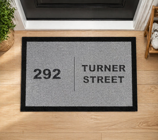 Street Name & Number Inspired Grey Doormat