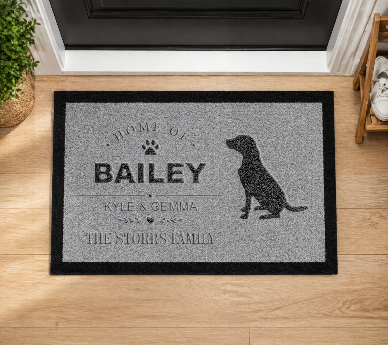 Custom Dog Name Inspired Grey Doormat