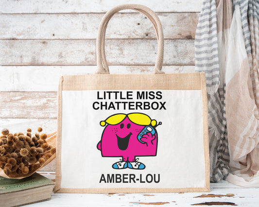 Personalised Jute Tote Bag Little Characters & Name