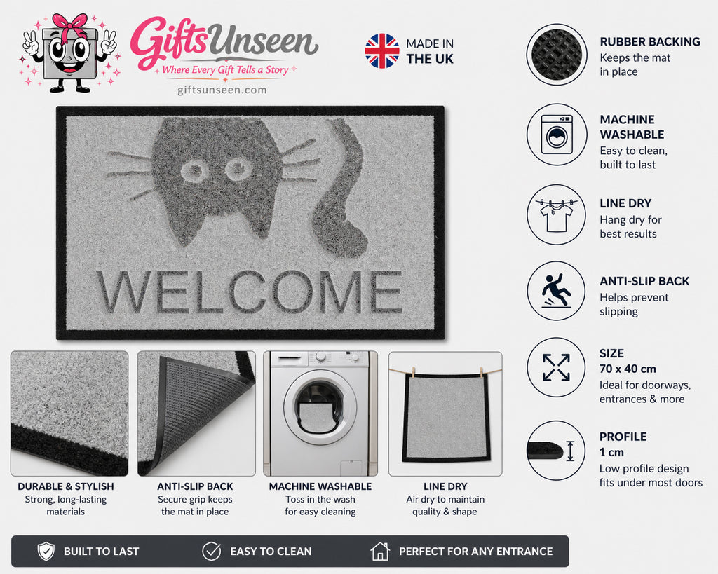 Meow Welcome Inspired Grey Doormat