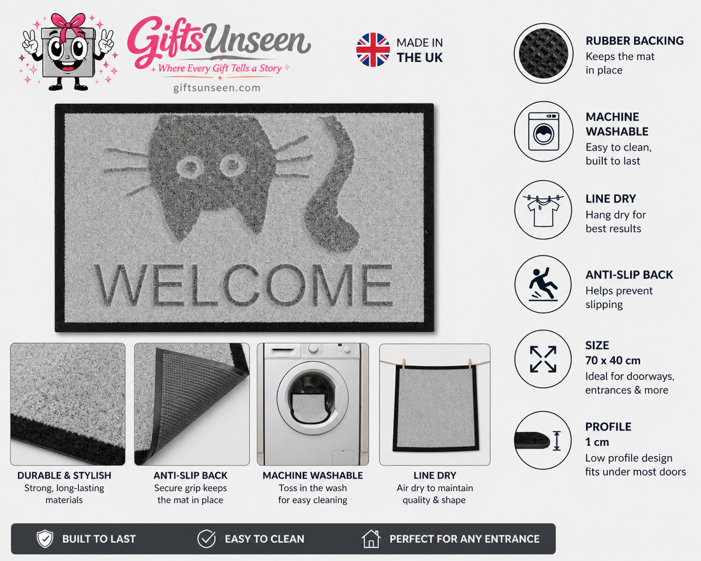 Meow Welcome Inspired Grey Doormat