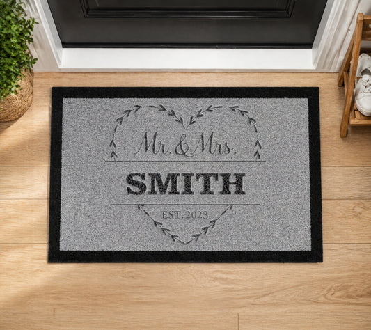 Mr & Mrs Established Personalised Inspired Grey Doormat