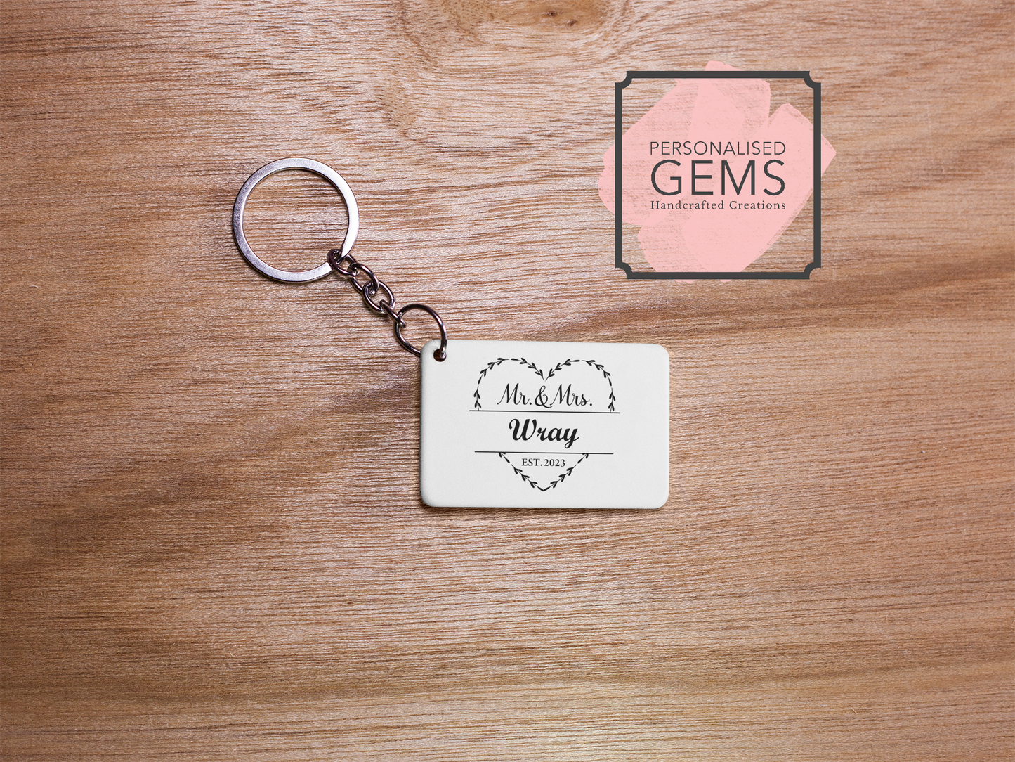 Personalised Keyring Mr & Mrs Heart Wreath