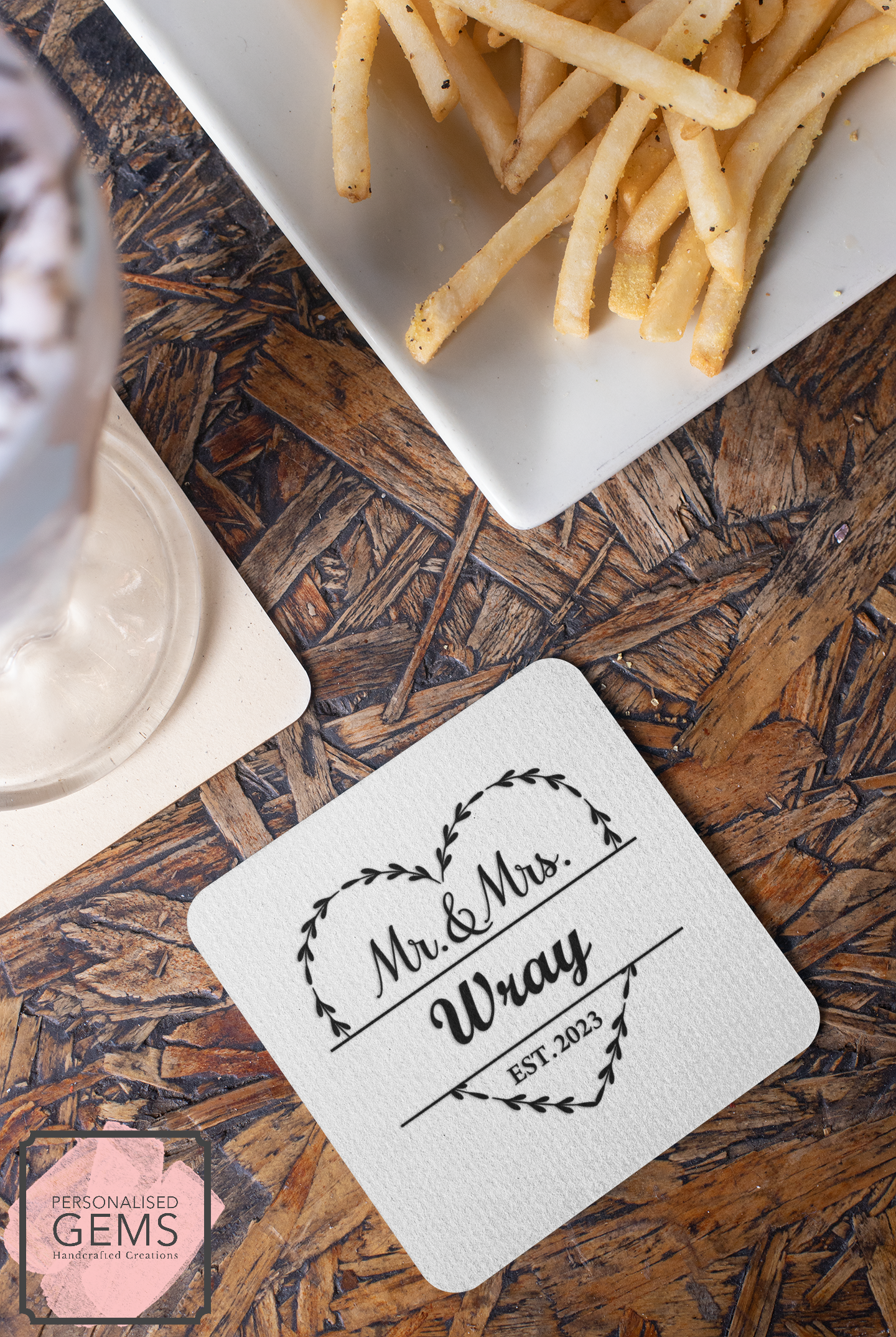 Personalised Coaster Mr & Mrs Heart Design