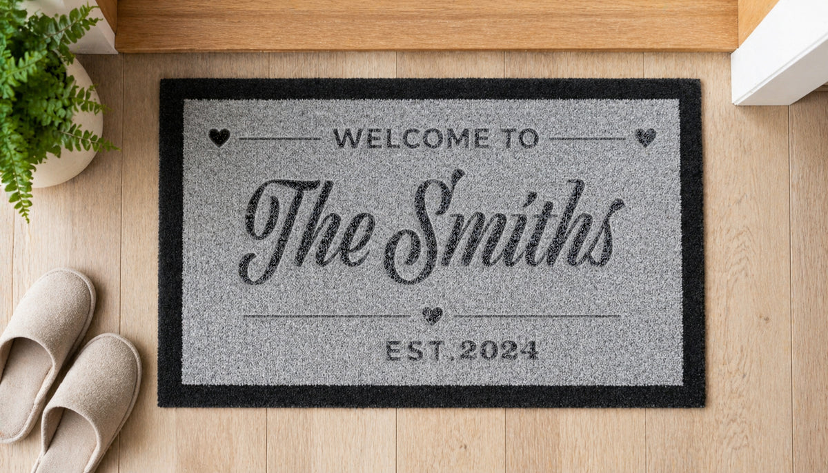 Family Name & Est Inspired Grey Doormat