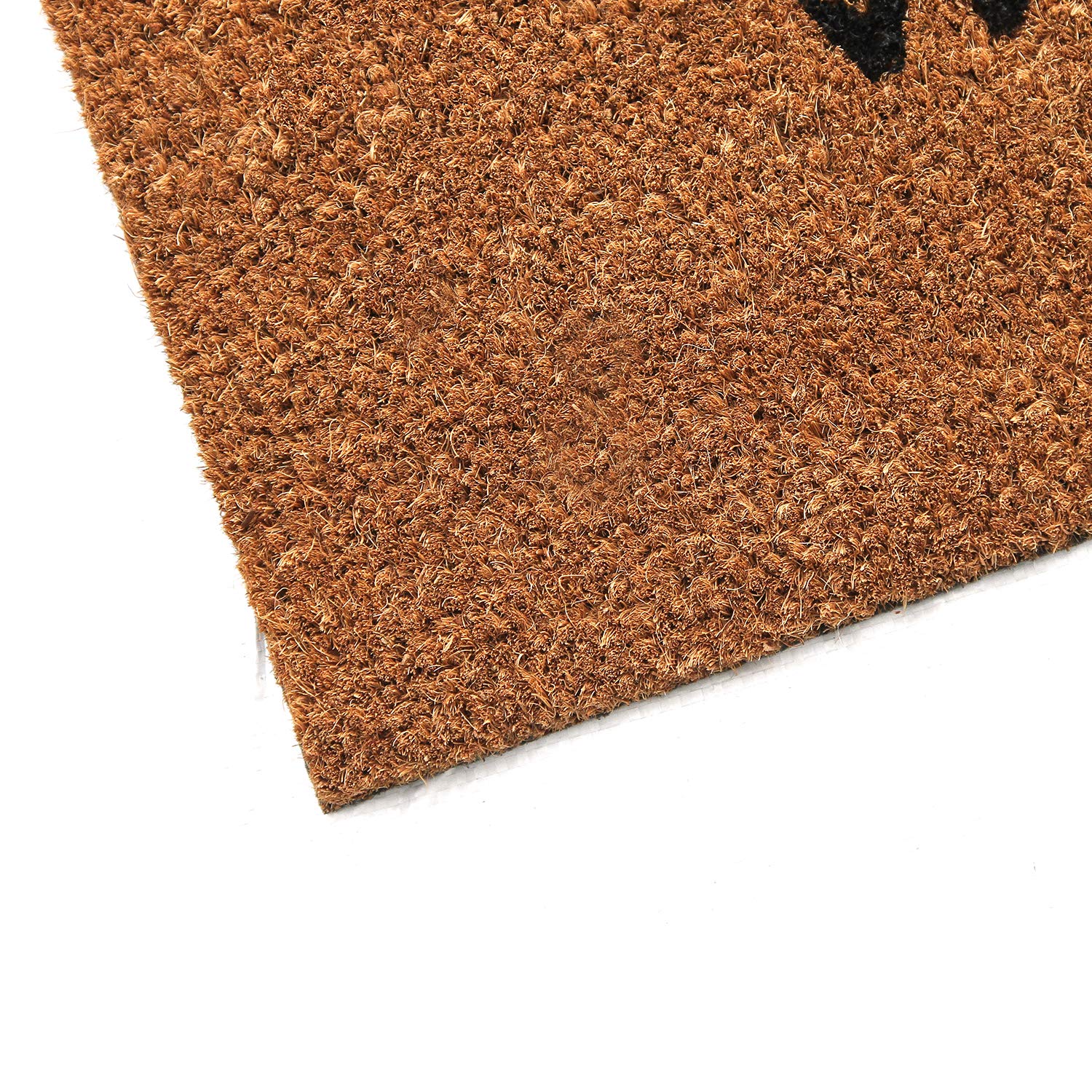 Coco&Coir Fancy | Natural Coir | Printed | Shaped| Latex Backed Door Mat (Meow Welcome)