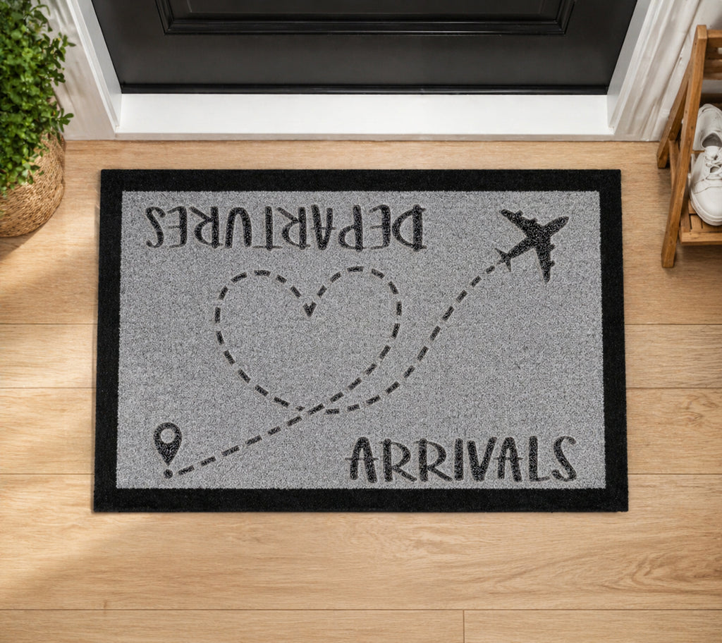 Arrival & Departures Heart Inspired Grey Doormat