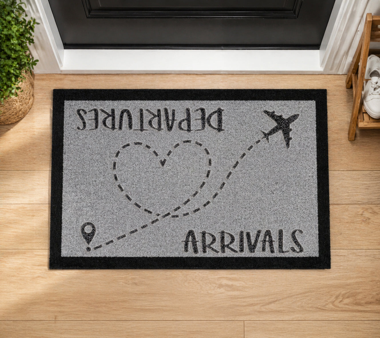 Arrival & Departures Heart Inspired Grey Doormat