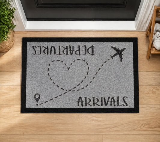 Arrival & Departures Heart Inspired Grey Doormat