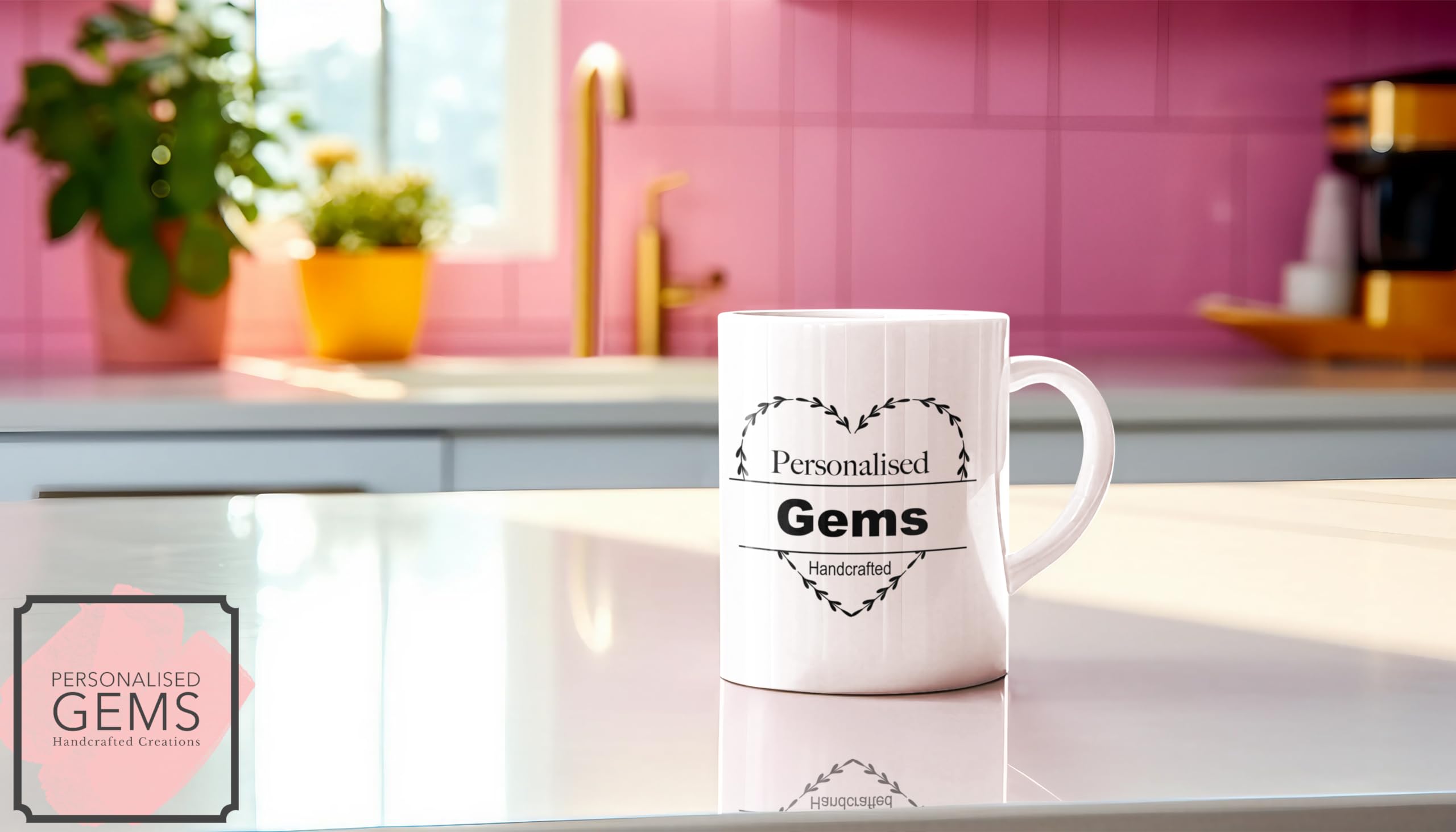 3 Lines of Text Personalised Mug Wreath Mug Handcrafted in The UK Leaving Gift Birthday Present Christmas Cup Death Custom