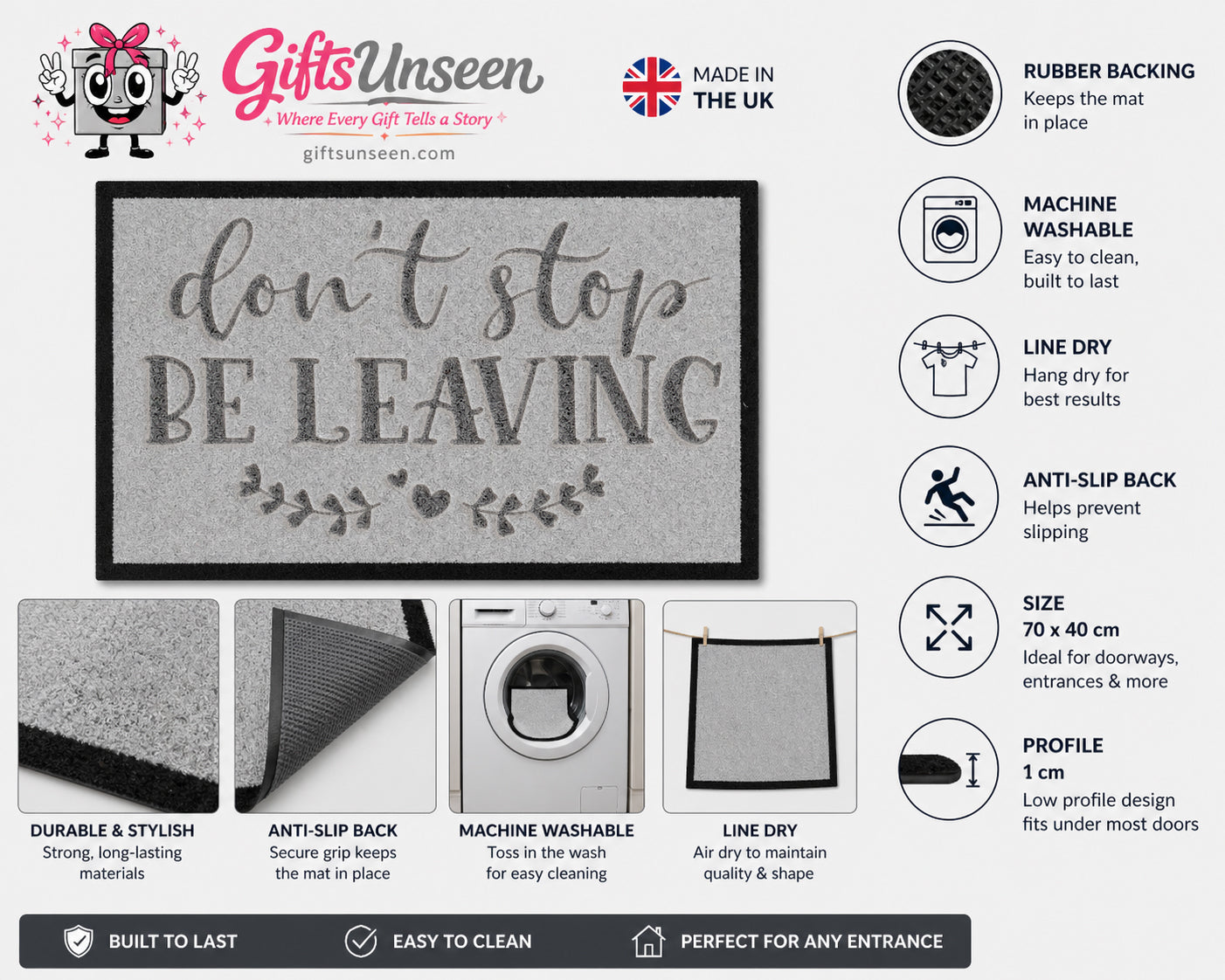 Don't Stop Be Leaving Inspired Grey Doormat