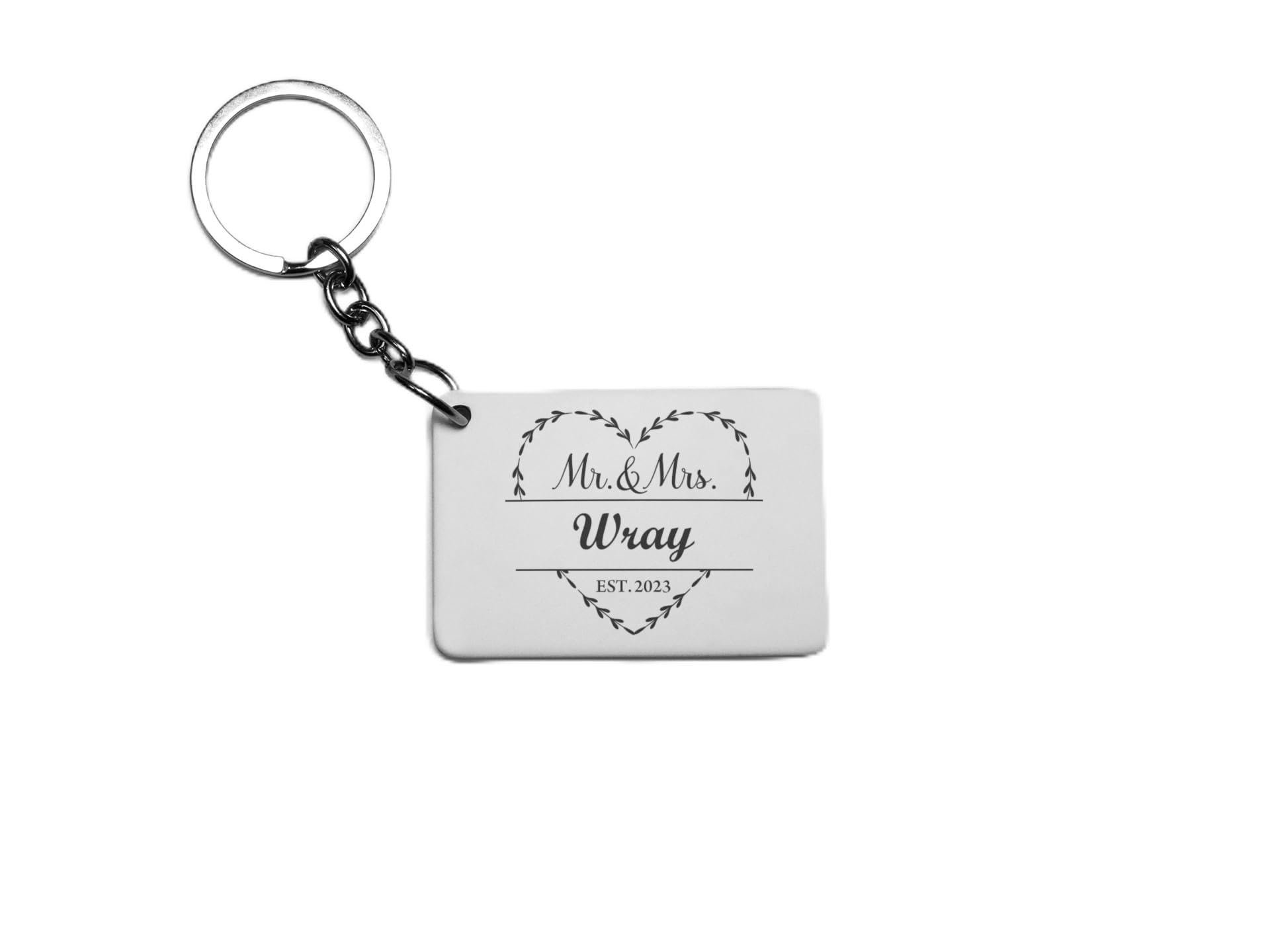 Mr & Mrs Personalised Wreath Heart Key Ring