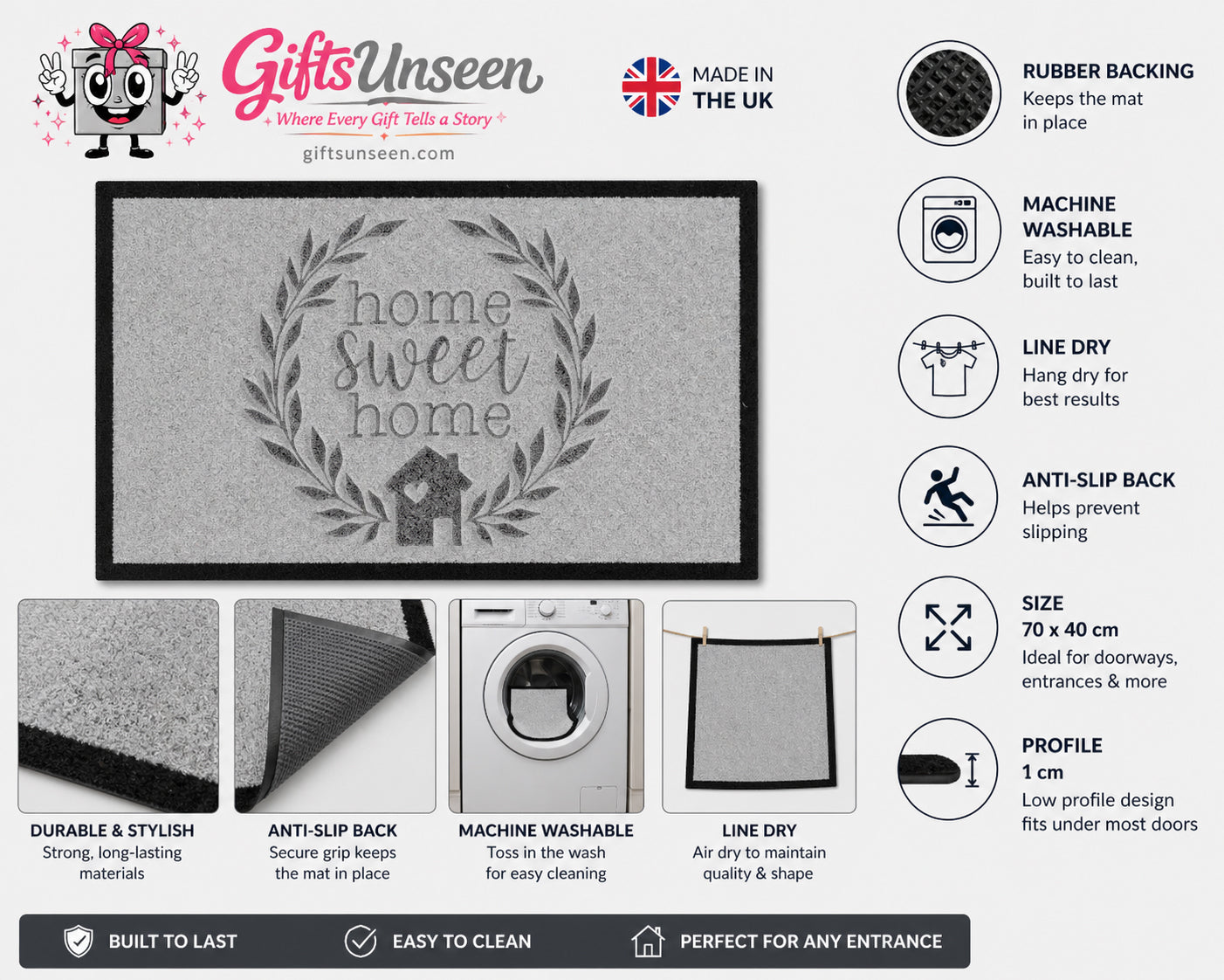 Home Sweet Home Inspired Grey Doormat