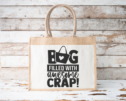 Jute Tote Bag Filled With Awesome Crap