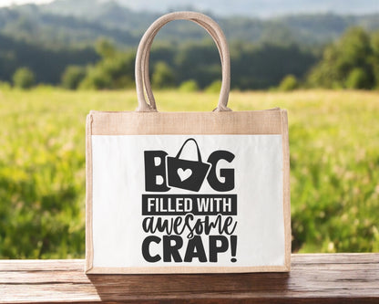 Jute Tote Bag Filled With Awesome Crap