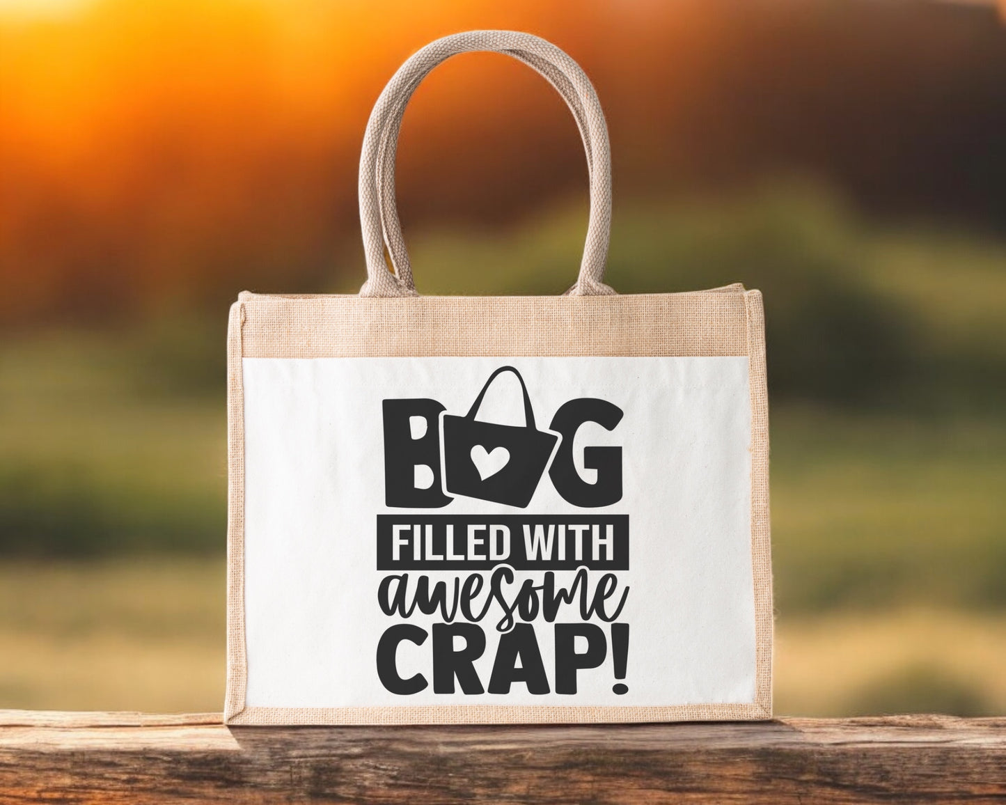 Jute Tote Bag Filled With Awesome Crap