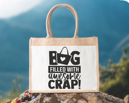 Jute Tote Bag Filled With Awesome Crap