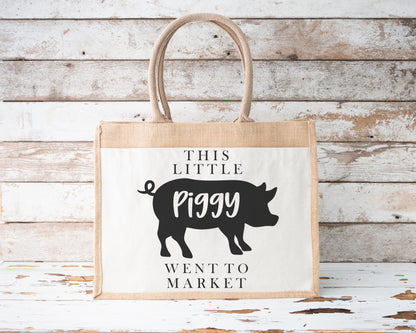 Jute Tote Bag Piggy Went To Market