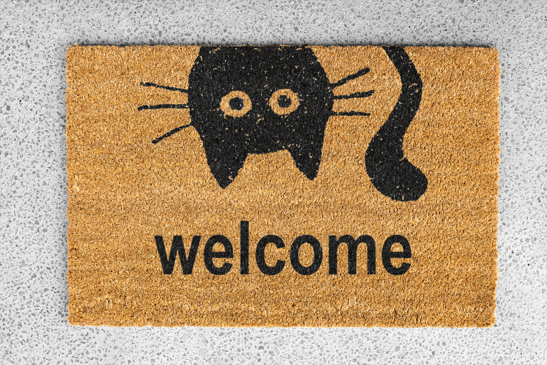 Coco&Coir Fancy | Natural Coir | Printed | Shaped| Latex Backed Door Mat (Meow Welcome)